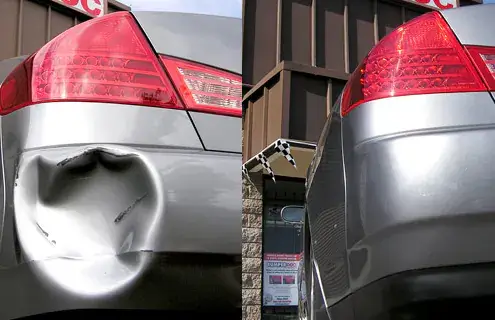 A Before and After image of Bumper Repair by Touba Collision Center of Reading, PA