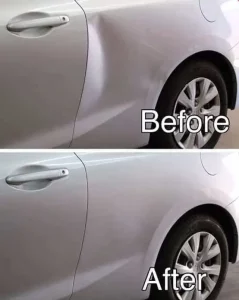 Image of a before and after car dent removal